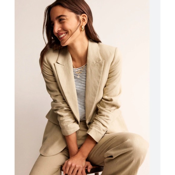 Boden Marylebone Women's Linen Blazer US 20-22R Neutral‎ Button Front U0204 NWT